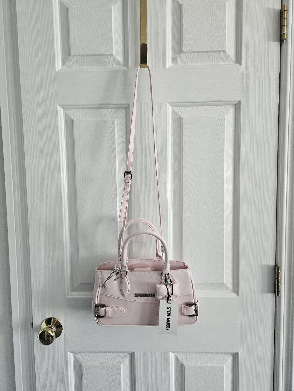 NWT Steve Madden Ballet Pink BMarcee Satchel Purse With Silver And Pearl Charms